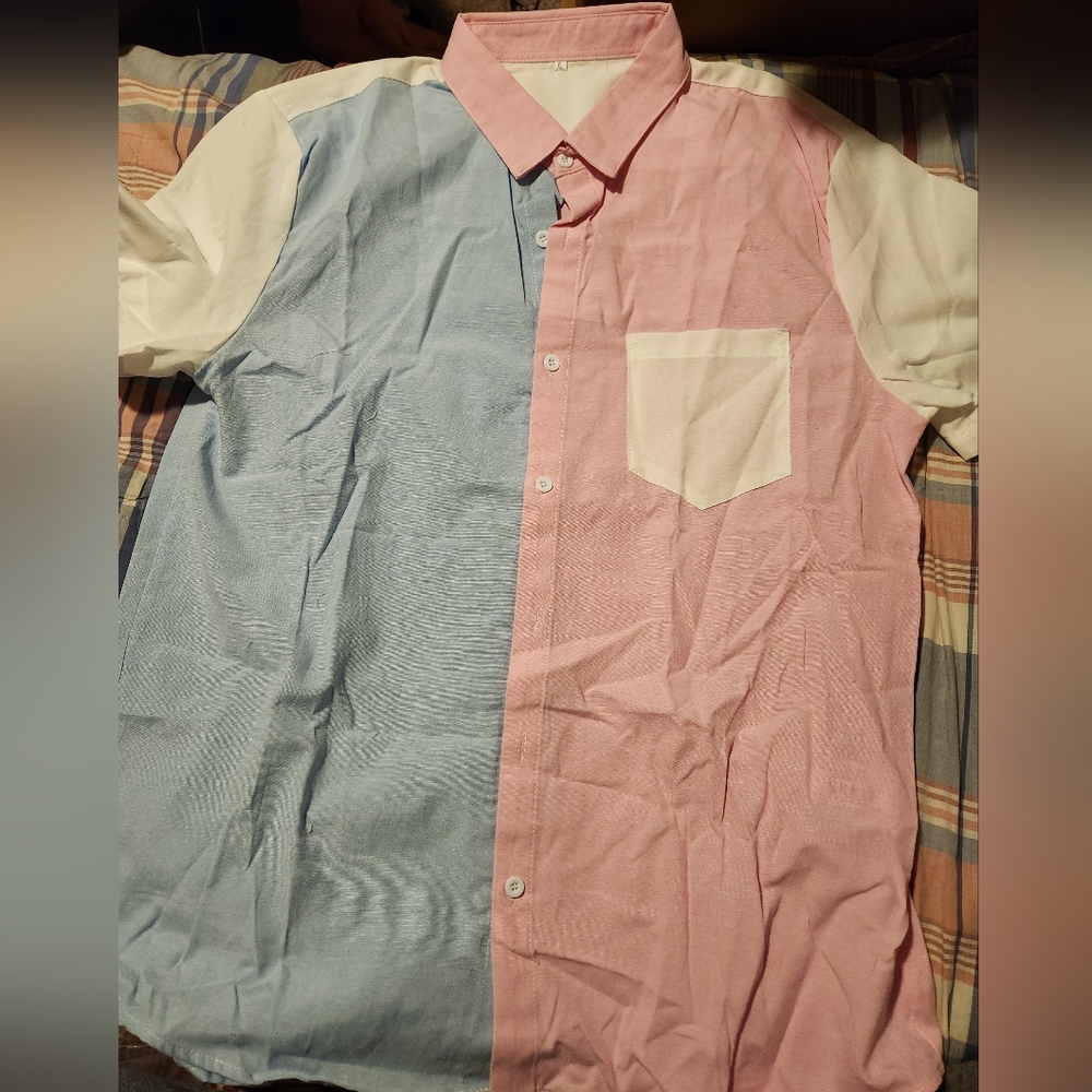 Pink white and blue pastel button up